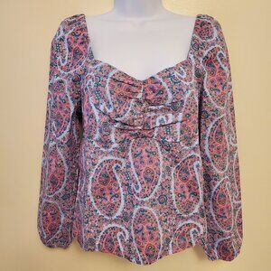 NWT J.Crew Factory Long Sleeve Sweetheart Paisley Floral Print Ruched Top - (2)